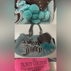RARE Vintage Y2K Juicy Couture Teal Pom Pom Embroidery Daydreamer Shoulder Bag